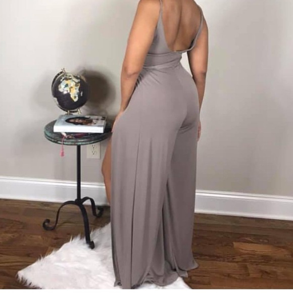 BLUE Blush open leg spaghetti strap jumpsuit. Small. Tan - Picture 3 of 3